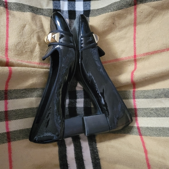 TORY BURCH PATENT LEATHER GOLD STUDS PUMPS ASHER SZ 8 MEDIUM BLACK - Picture 11 of 16